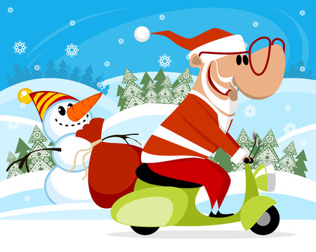 Vector illustration of Santa Claus on a scooterのイラスト素材