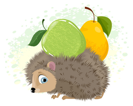 Vector illustration of hedgehog with fruit on his backのイラスト素材