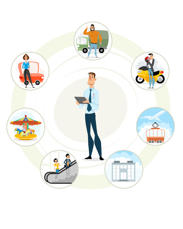 Vector illustration of an insurance agent and insured eventsのイラスト素材