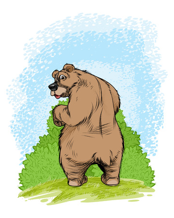 Vector illustration of a bear near a shrubのイラスト素材