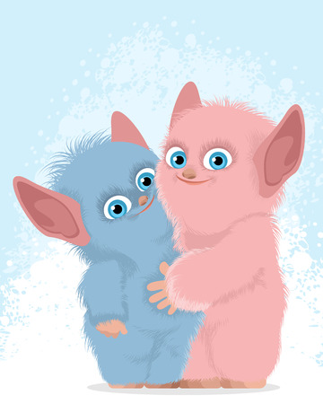 Vector illustration of two furry mysterious creaturesのイラスト素材