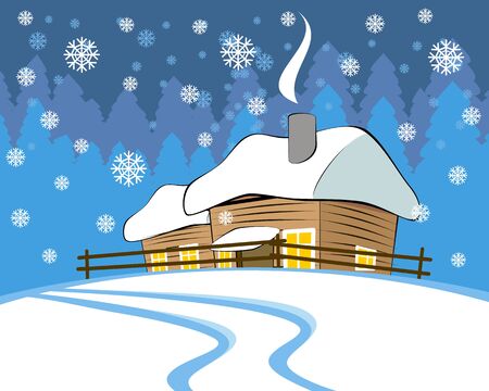Vector illustration of a village house in winterのイラスト素材