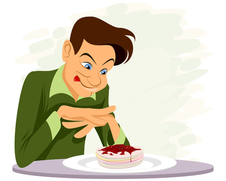 Vector illustration of a man and a delicious dessertのイラスト素材