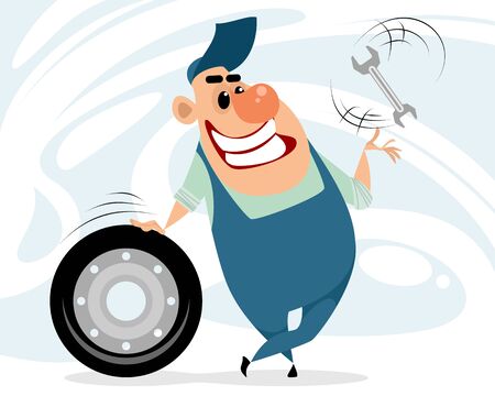 Vector illustration of a cheerful auto mechanicのイラスト素材