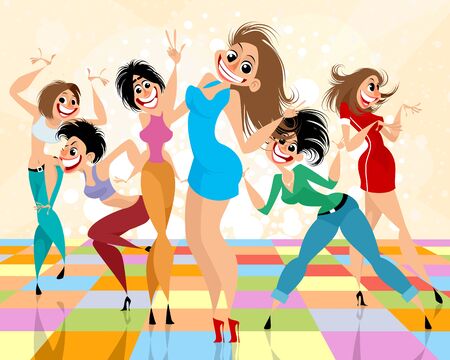 Vector illustration of women dancing at a discoのイラスト素材