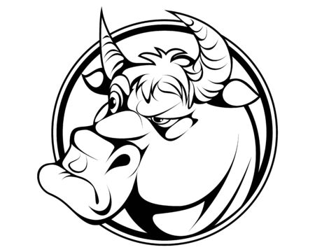 Vector illustration of a cartoon bull portraitのイラスト素材
