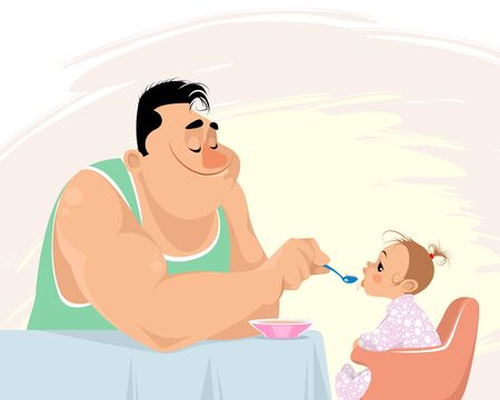Vector illustration of a father feeding his daughterのイラスト素材