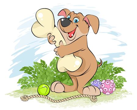 Vector illustration of a cartoon dog with a boneのイラスト素材