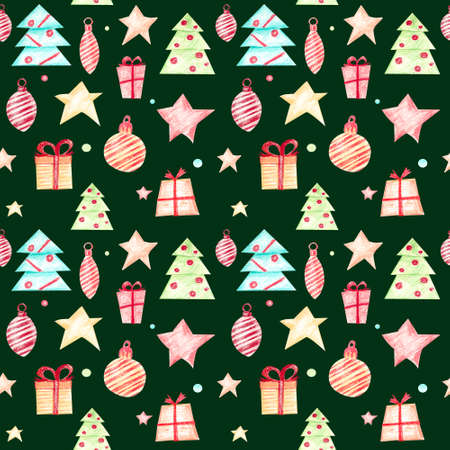 Seamless Christmas pattern on a green background.の写真素材