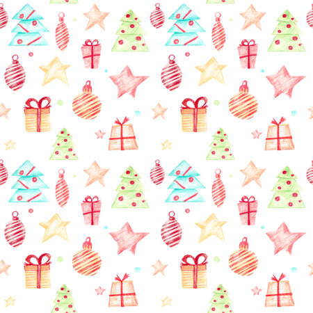 Christmas trees on white background. Isolated objects.Designed for printing on wrapping paper, greeting cards.の写真素材
