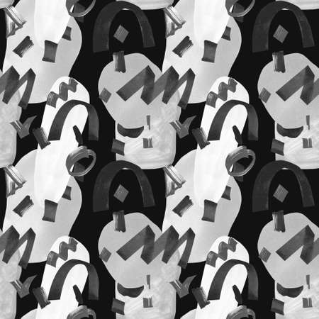 Black and white graphic seamless pattern with geometric shapes. Illustration drawn by hand.の写真素材