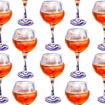 Seamless pattern with glasses of orange juice. Summer citrus exotic drink. Hand-drawn watercolor. Bright background for printing on fabric, wrapping paper.の写真素材