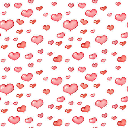 Seamless pattern with watercolor hearts. Delicate ornament in pastel colors for Valentine's Day on a white background.の写真素材