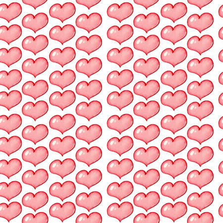 Seamless pattern with watercolor hearts. Delicate ornament in pastel colors for Valentine's Day on a white background.の写真素材
