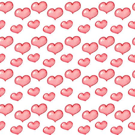 Seamless pattern with watercolor hearts. Delicate ornament in pastel colors for Valentine's Day on a white background.の写真素材