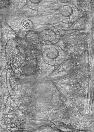 Abstract monochrome background. Texture of paper with prints of charcoal. Horizontal stripes. Black and white and gray background with texture and scratches, stains, gradient and place for text.の写真素材