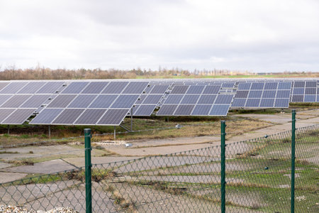 Large solar collectors on a meadow to generate electricity from the sun.