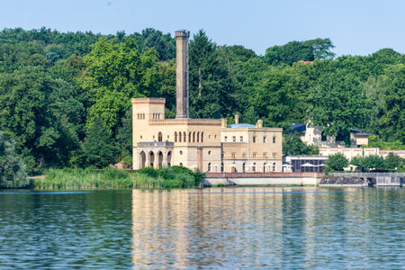 Old pump house in Potsdam in which a brewery is now operated and was photographed from the waterのeditorial素材