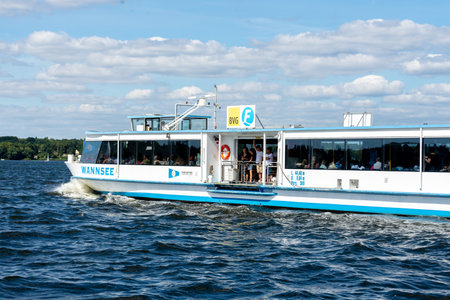 Berlin, Berlin/Germany - 07.23.2018: A BVG ferry on the Wannsee in Berlin on the way to the next landing stageのeditorial素材