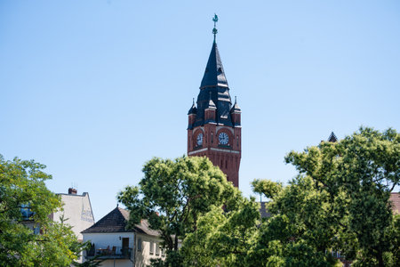 The tower of the town hall Koepenick in Berlin, photographed from the waterのeditorial素材