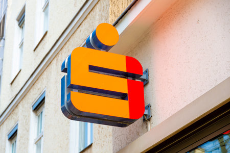 Berlin, Berlin/Germany - 23.03.2019: A logo of the Berliner Sparkasse on a house wall, which is not...