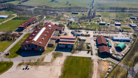 Paaren am Glien, Brandenburg/Germany - 26.03,2020: The area of the MÃ¤rkisches Freizeit und Austellungscenter in Brandenburger Paaren Glien photographed from the airのeditorial素材