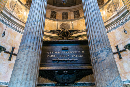 Roma, Lazio - Italy - 11-25-2022: The Pantheon's tribute to Vittorio Emanuele II, with its grand columns and eagle sculptureのeditorial素材