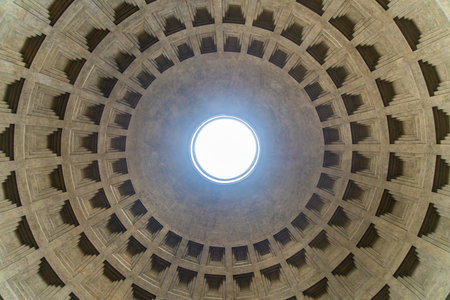 Roma, Lazio - Italy - 11-25-2022: The iconic oculus of the Pantheon's dome, a marvel of ancient Roman architecture and engineering.のeditorial素材