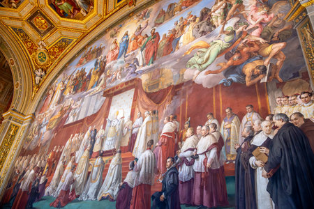 CittÃ  del Vaticano, Vaticano - Stato della CittÃ  del Vaticano - 11-22-2022: A grand fresco in the Vatican Museums depicting saints and popes in rich detailのeditorial素材