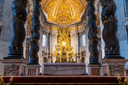 CittÃ  del Vaticano, Vaticano - Stato della CittÃ  del Vaticano - 11-22-2022: Glorious Altar of the Chair radiates with golden light in St. Peter's Basilica, a spiritual nexusのeditorial素材