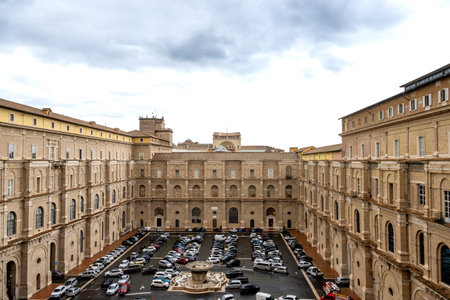CittÃ  del Vaticano, Vaticano - Stato della CittÃ  del Vaticano - 11-22-2022: The Vatican Museums' courtyard is transformed into a practical parking space for visitorsのeditorial素材