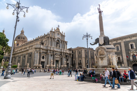 SantAgata Cathedral and Elephant Fountainの写真素材