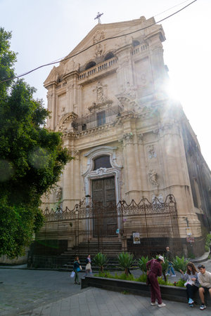 Baroque Facade of San Benedetto Church in Cataniaの写真素材