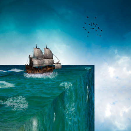 Old ship near the abyssの写真素材