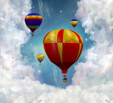 flour colouring balloons in the skyの写真素材