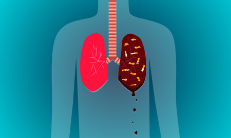 damage lung with cigarette smoke. dangerous to health kid other people. vector illustration eps10のイラスト素材