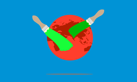 global warming. paint the green earth. hot planet. vector illustration esp10のイラスト素材