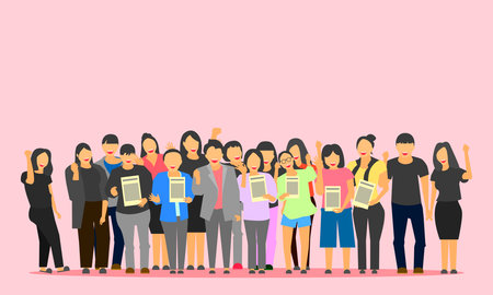 cartoon male female group happy for company class study congratulation.vector illustration eps10