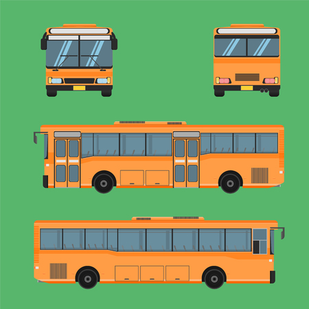 thai bus orange transport car vehicle driver fare passenger autobus omnibus coach rail bench chair stool armchair seat mattress bolster hassock pad vector illustrationのイラスト素材