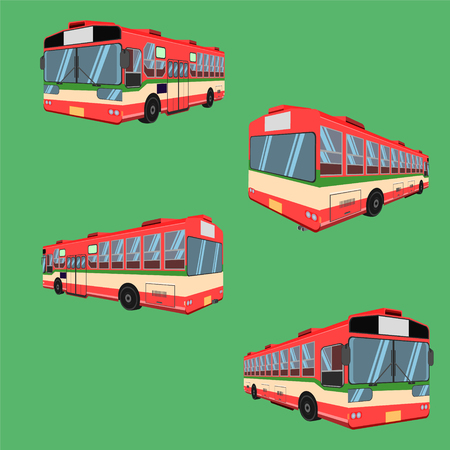 3d thai bus red green white transport car vehicle driver fare passenger autobus omnibus coach rail bench chair stool armchair seat mattress bolster hassock pad vector illustrationのイラスト素材