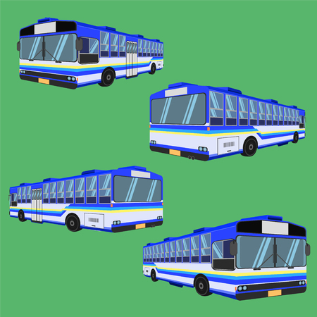 3d thai bus blue sky yellow white transport car vehicle driver fare passenger autobus omnibus coach rail bench chair stool armchair seat mattress bolster hassock pad vector illustrationのイラスト素材