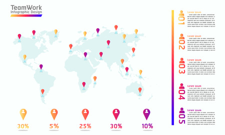 team work world map mark point infographic design vector illustration eps10のイラスト素材