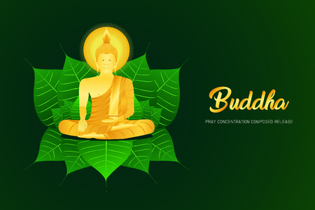monk phra buddha pray sit on pho leaf concentration composed release religion culture faith vector illustration eps10のイラスト素材