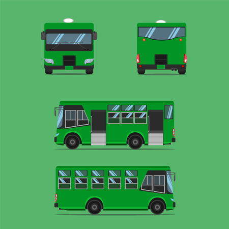 thai dark green bus transport car vehicle driver fare passenger autobus omnibus coach rail bench chair stool armchair seat mattress bolster hassock pad vector illustrationのイラスト素材