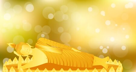monk phra buddha sleeping meditation on gold lotus base for pray concentration composed release. colorful background. vector illustration eps10のイラスト素材