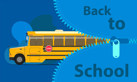 back to school bus education concept. open the big bag to study time. prepare your children. vector...
