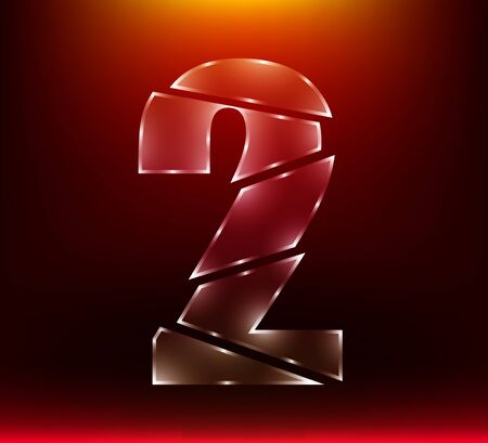set of abstract poly luxury glass number character 2 two slash by sword with red color background.  vector illustration eps10のイラスト素材