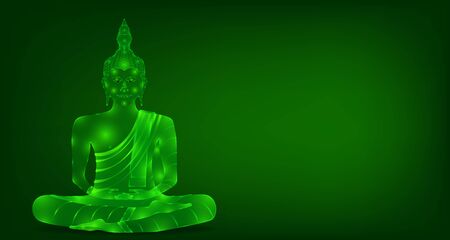 luxury green emerald crystal monk phra buddha sitting for pray concentration composed release. colorful background. vector illustrationのイラスト素材