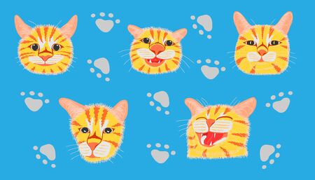 different element cute cat head and footprint. vector illustration eps10のイラスト素材
