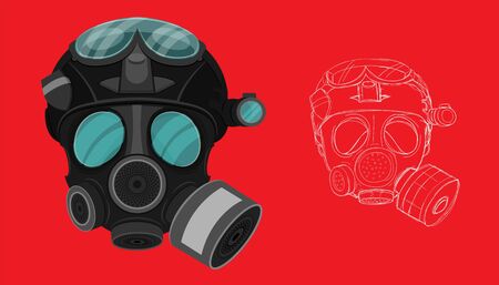 isolated and sketch drawing gas face mask on red background. vector illustrationのイラスト素材